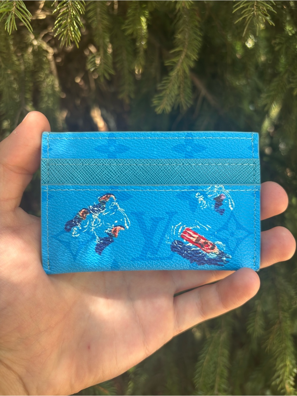 Louis Vuitton Turquoise Blue Monogram Card Sleeve with Painted Accents